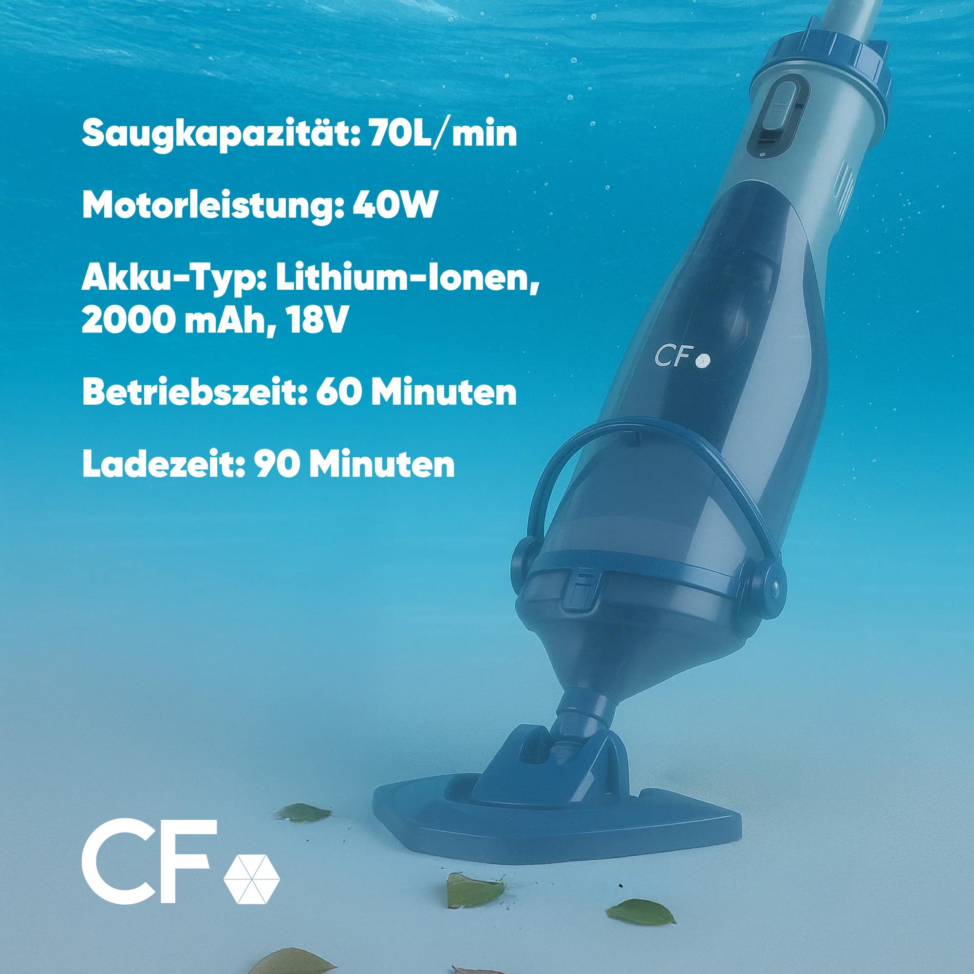 Elektrischer Pool Bodensauger CF 25 CL, inkl. Batterie und Ladegerät, Teleskopstange Elektrischer Pool Bodensauger CF 25 CL, inkl. Batterie und Ladegerät, Teleskopstange